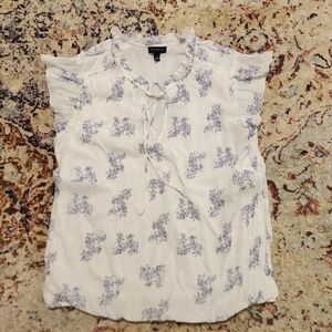 Tamara H. Floral Sleeveless Blouse with Mandarin Tie Collar Bubble Hem Size 2X